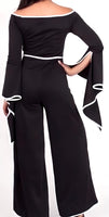 Jumpsuit bicolor off shoulder, manga ancho. Estilo coloquial