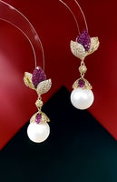 Aretes en baño de chapa de oro en forma de flor con zirconias e imitación perla, estilo  flower leaf pearl