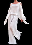Conjunto de blusa con falda super amplia de gasa con forro, estilo “chic comfort”