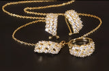 Set de collar, dije, aretes y anillo en baño de chapa de oro o plateado con zirconias, estilo Dubai