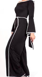 Jumpsuit bicolor off shoulder, manga ancho. Estilo coloquial