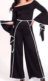 Jumpsuit bicolor off shoulder, manga ancho. Estilo coloquial