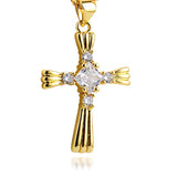 Cadena con dije de cruz en baño de chapa de oro con zirconias, estilo shiny cross
